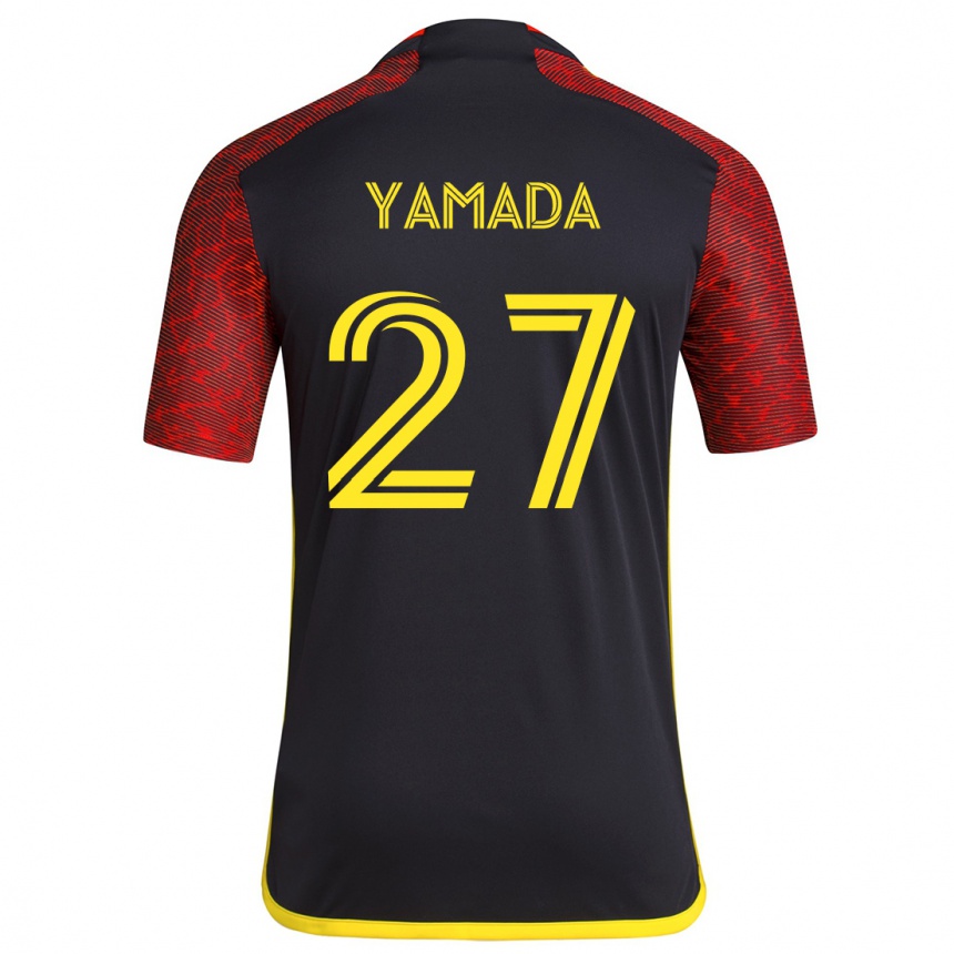 Kids Football Hikari Yamada #27 Red Black Away Jersey 2024/25 T-Shirt Nz