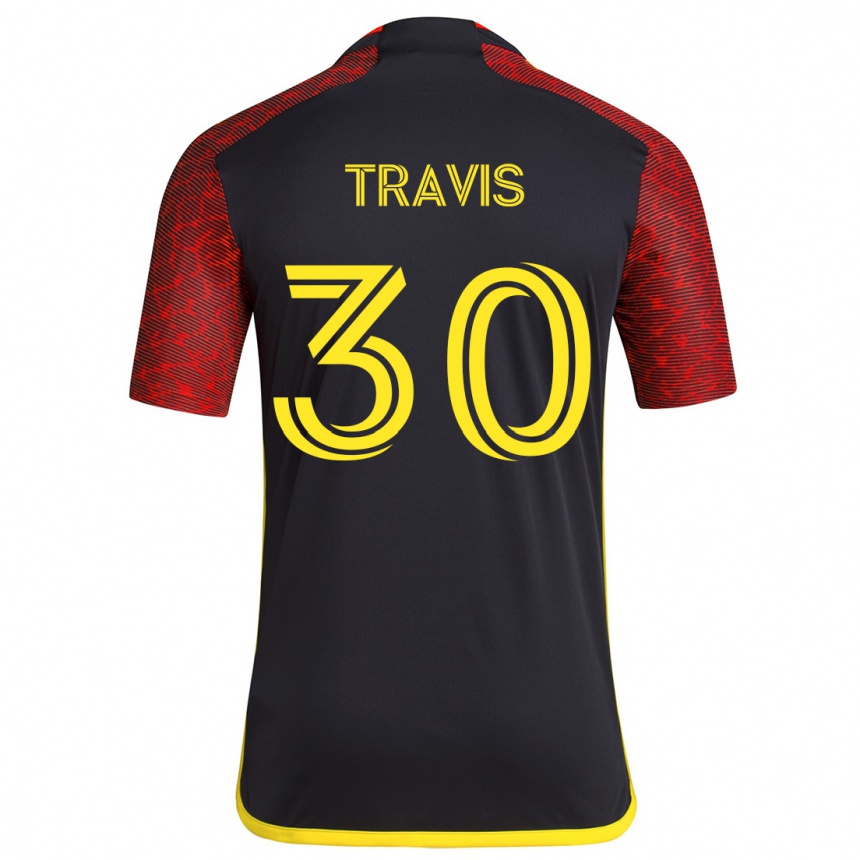 Kids Football Riley Travis #30 Red Black Away Jersey 2024/25 T-Shirt Nz