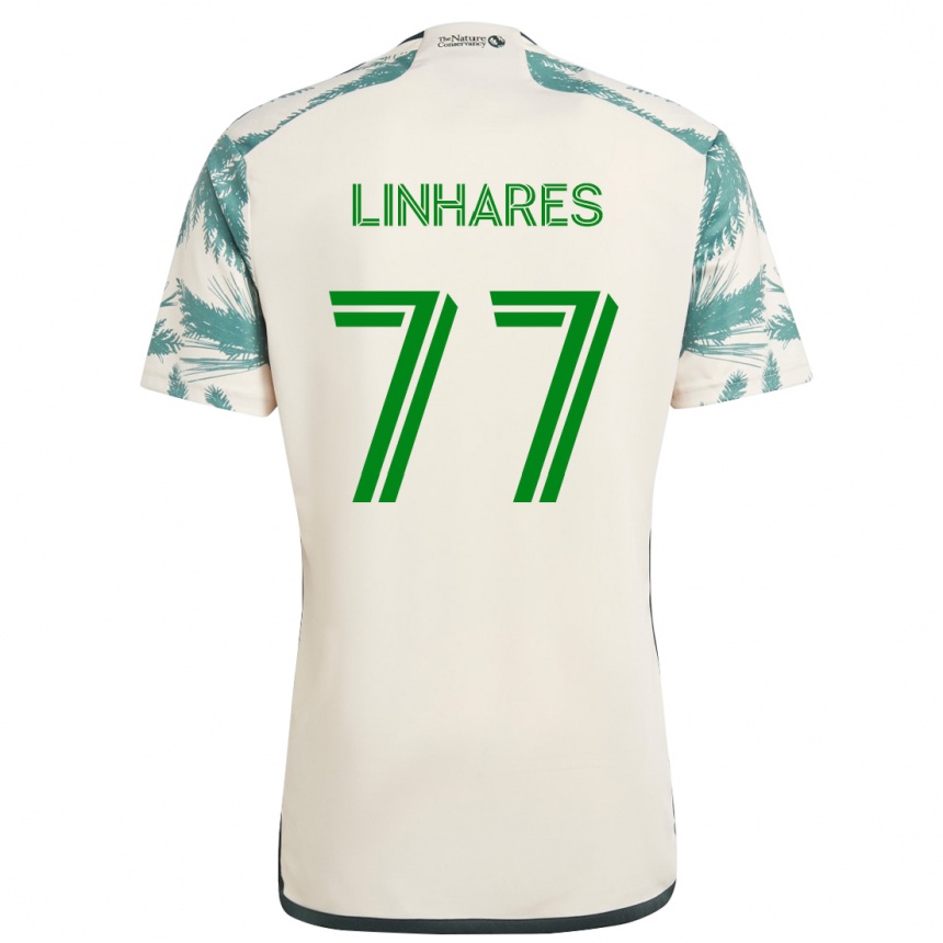 Kids Football Kyle Linhares #77 Beige Brown Away Jersey 2024/25 T-Shirt Nz