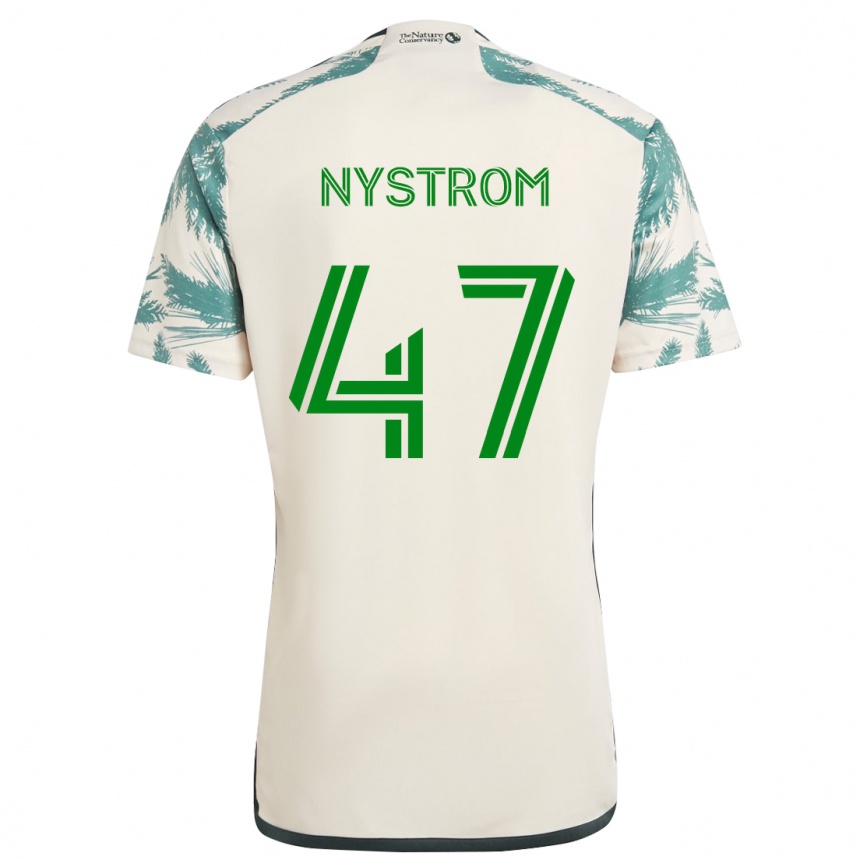 Kids Football Maximo Nystrom #47 Beige Brown Away Jersey 2024/25 T-Shirt Nz