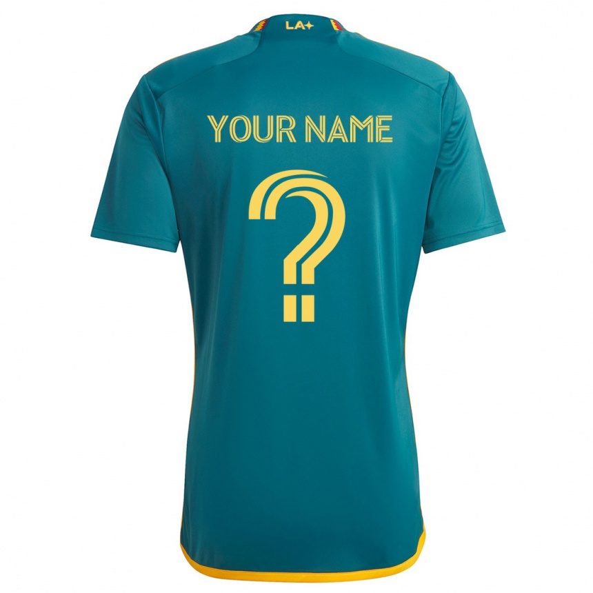 Kids Football Your Name #0 Green Yellow Away Jersey 2024/25 T-Shirt Nz