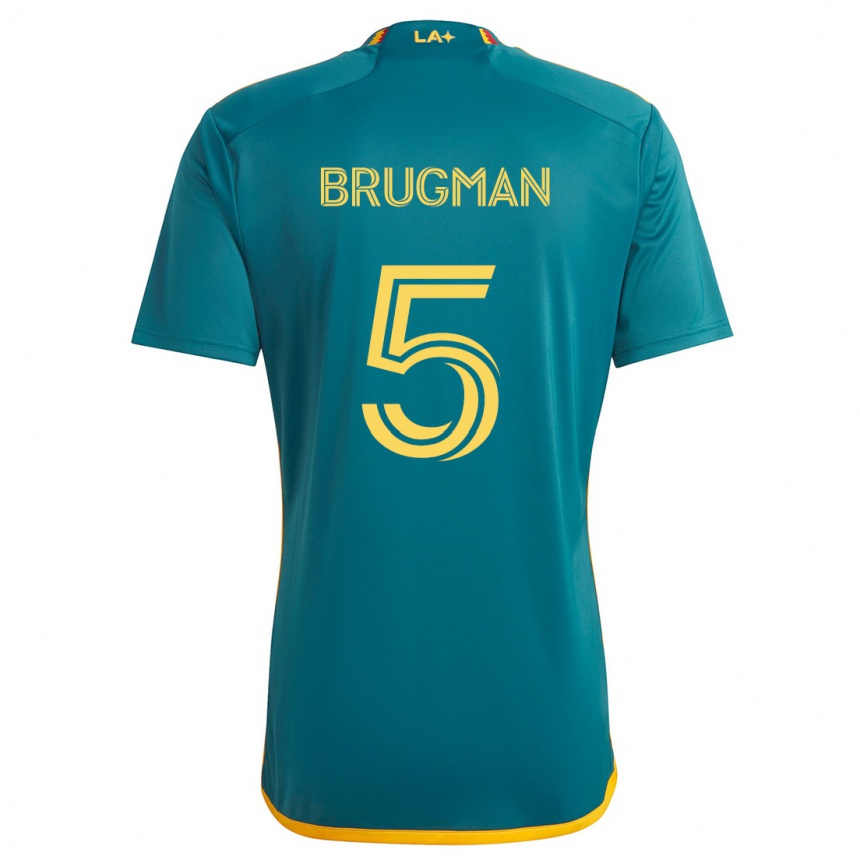 Kids Football Gastón Brugman #5 Green Yellow Away Jersey 2024/25 T-Shirt Nz