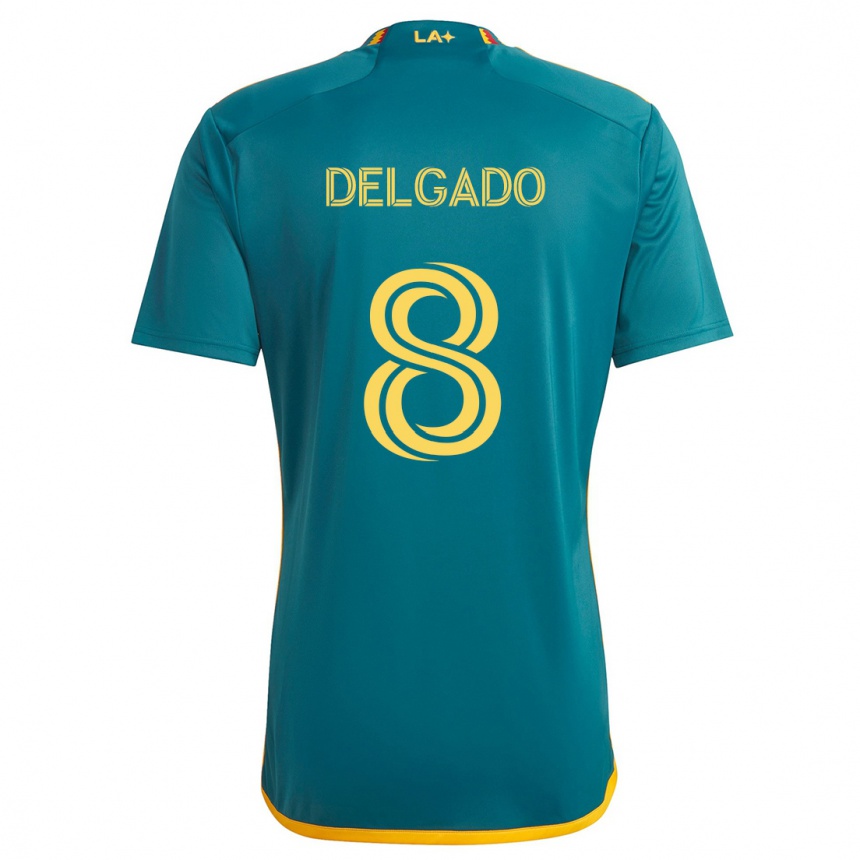 Kids Football Mark Delgado #8 Green Yellow Away Jersey 2024/25 T-Shirt Nz