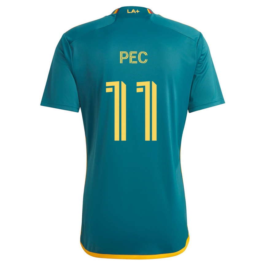 Kids Football Gabriel Pec #11 Green Yellow Away Jersey 2024/25 T-Shirt Nz