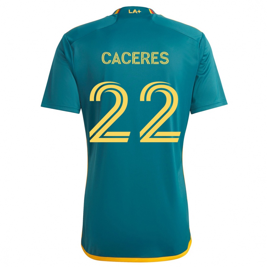 Kids Football Martín Cáceres #22 Green Yellow Away Jersey 2024/25 T-Shirt Nz