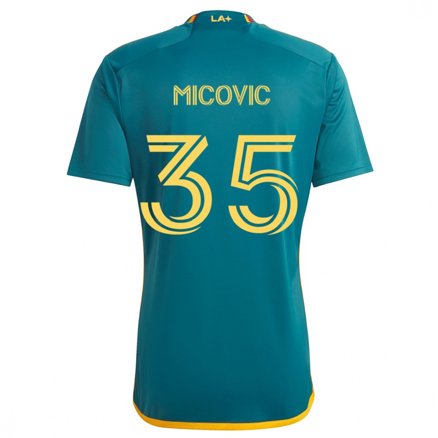 Kids Football Novak Micovic #35 Green Yellow Away Jersey 2024/25 T-Shirt Nz