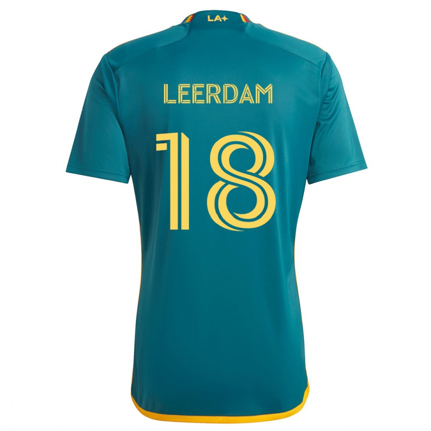 Kids Football Kelvin Leerdam #18 Green Yellow Away Jersey 2024/25 T-Shirt Nz