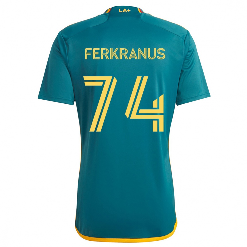 Kids Football Marcus Ferkranus #74 Green Yellow Away Jersey 2024/25 T-Shirt Nz