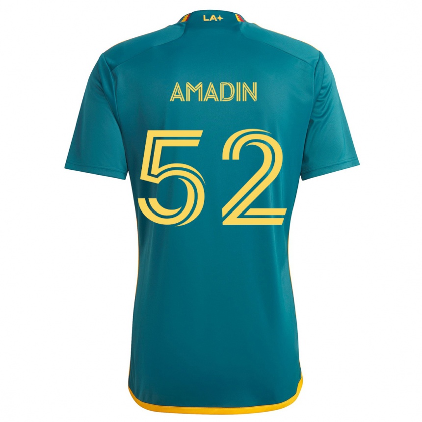 Kids Football Elijah Amadin #52 Green Yellow Away Jersey 2024/25 T-Shirt Nz