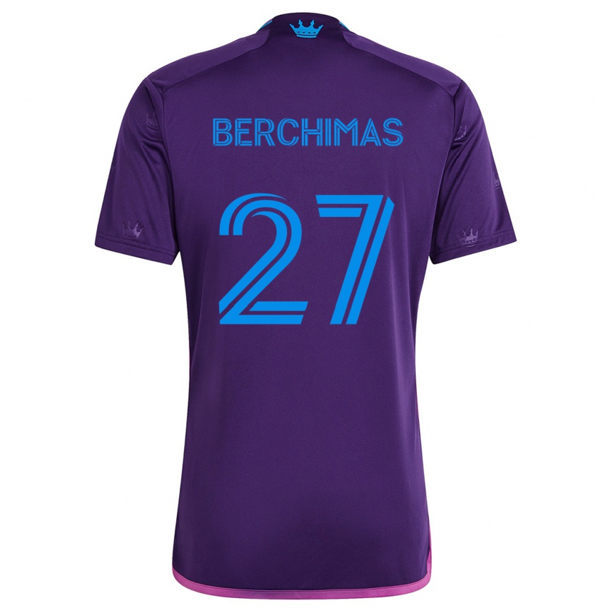 Kids Football Nimfasha Berchimas #27 Purple Blue Away Jersey 2024/25 T-Shirt Nz