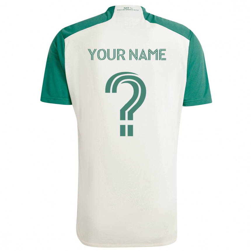 Kids Football Your Name #0 Tan Green Away Jersey 2024/25 T-Shirt Nz