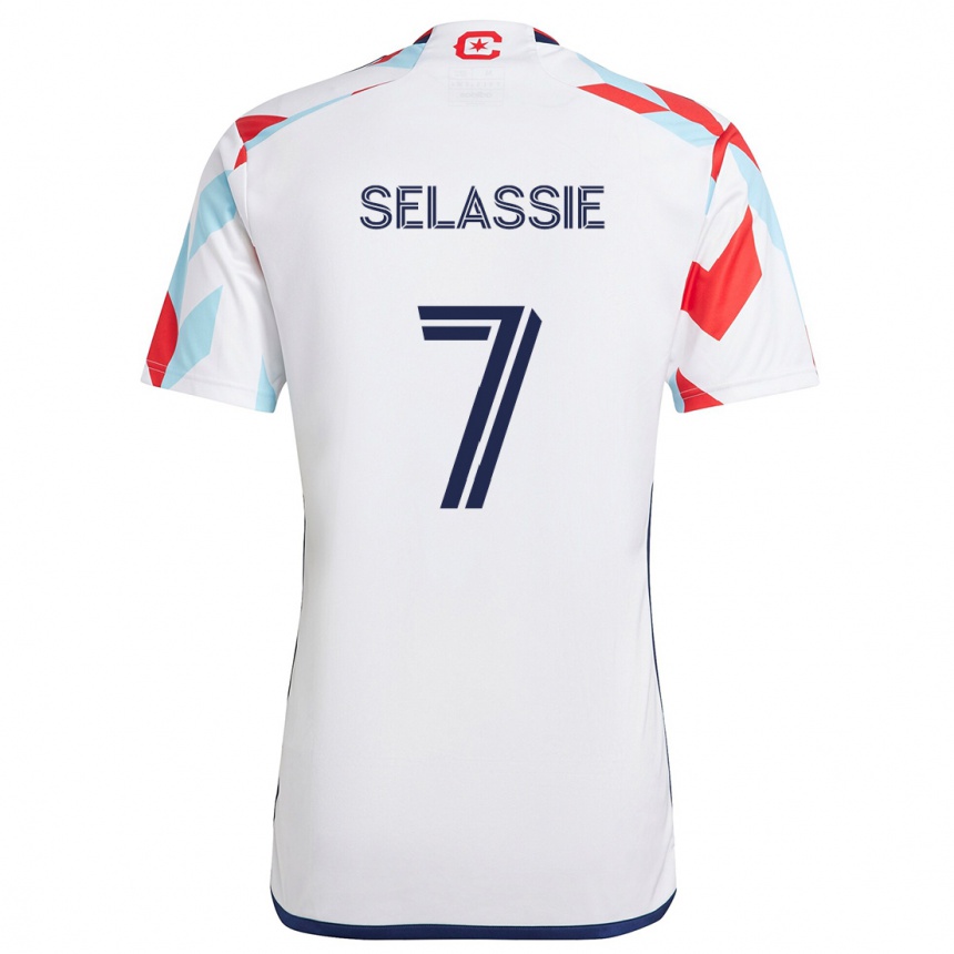 Kids Football Maren Haile-Selassie #7 White Red Blue Away Jersey 2024/25 T-Shirt Nz