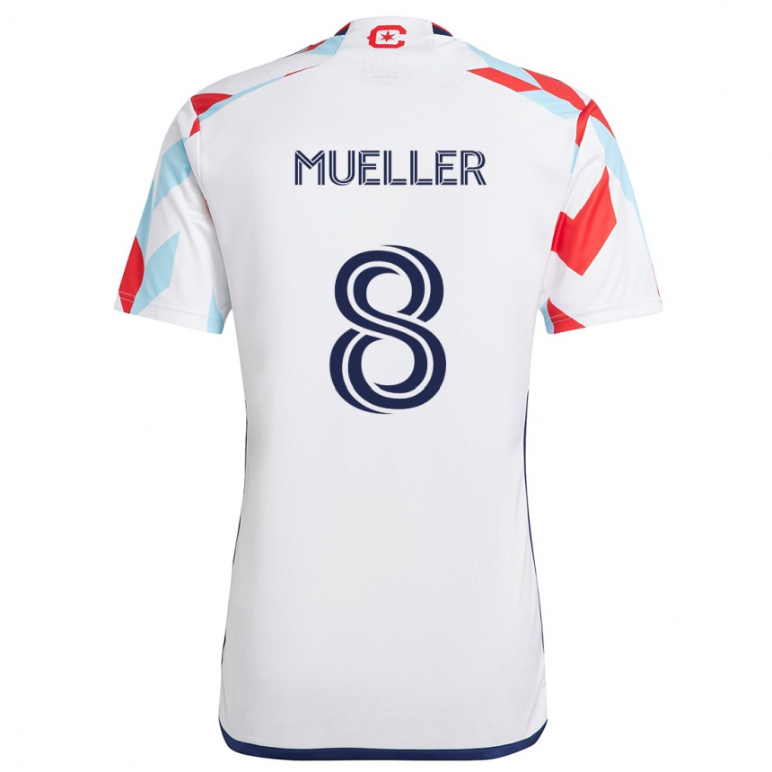 Kids Football Chris Mueller #8 White Red Blue Away Jersey 2024/25 T-Shirt Nz