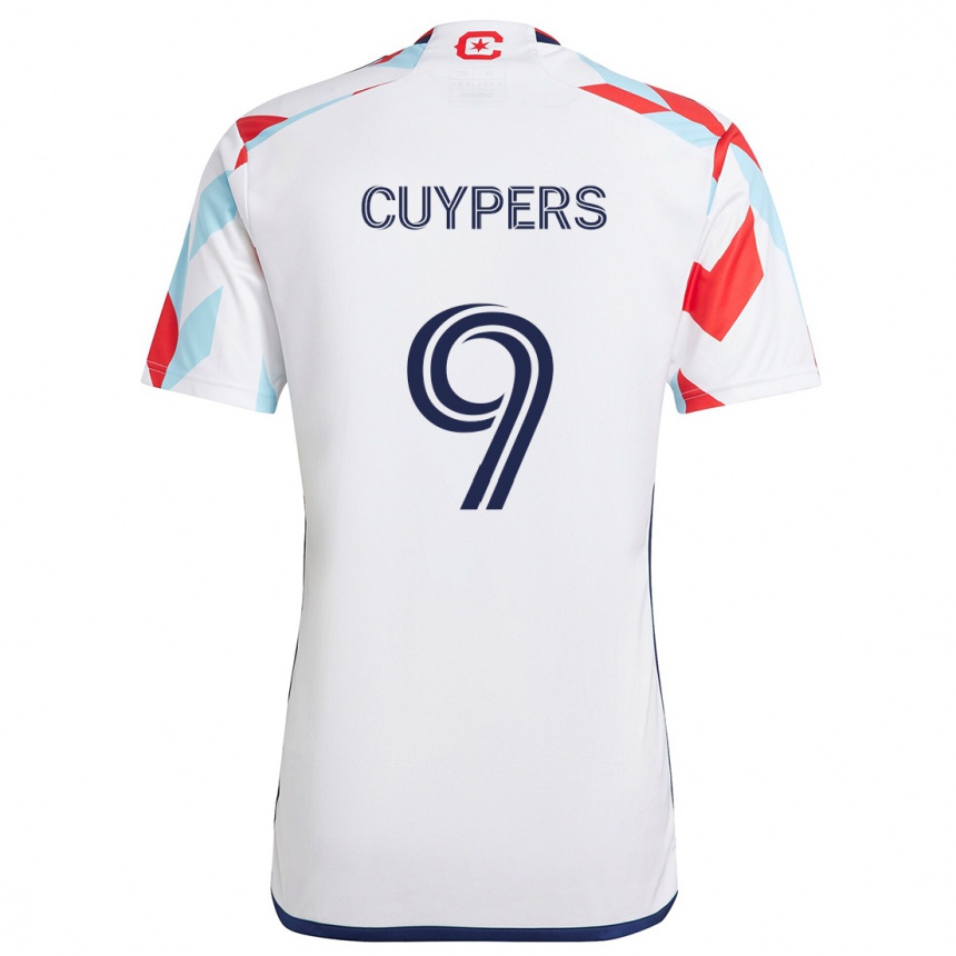 Kids Football Hugo Cuypers #9 White Red Blue Away Jersey 2024/25 T-Shirt Nz