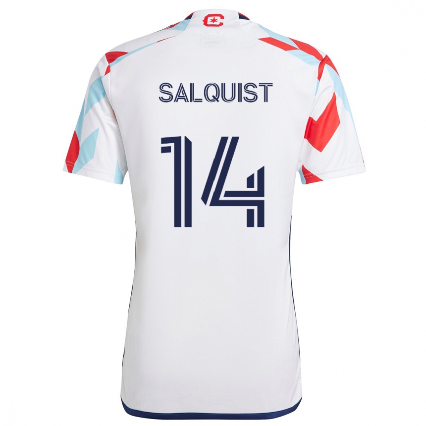 Kids Football Tobias Salquist #14 White Red Blue Away Jersey 2024/25 T-Shirt Nz