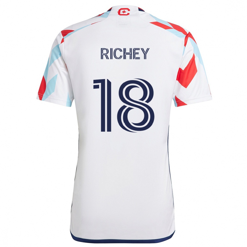 Kids Football Spencer Richey #18 White Red Blue Away Jersey 2024/25 T-Shirt Nz