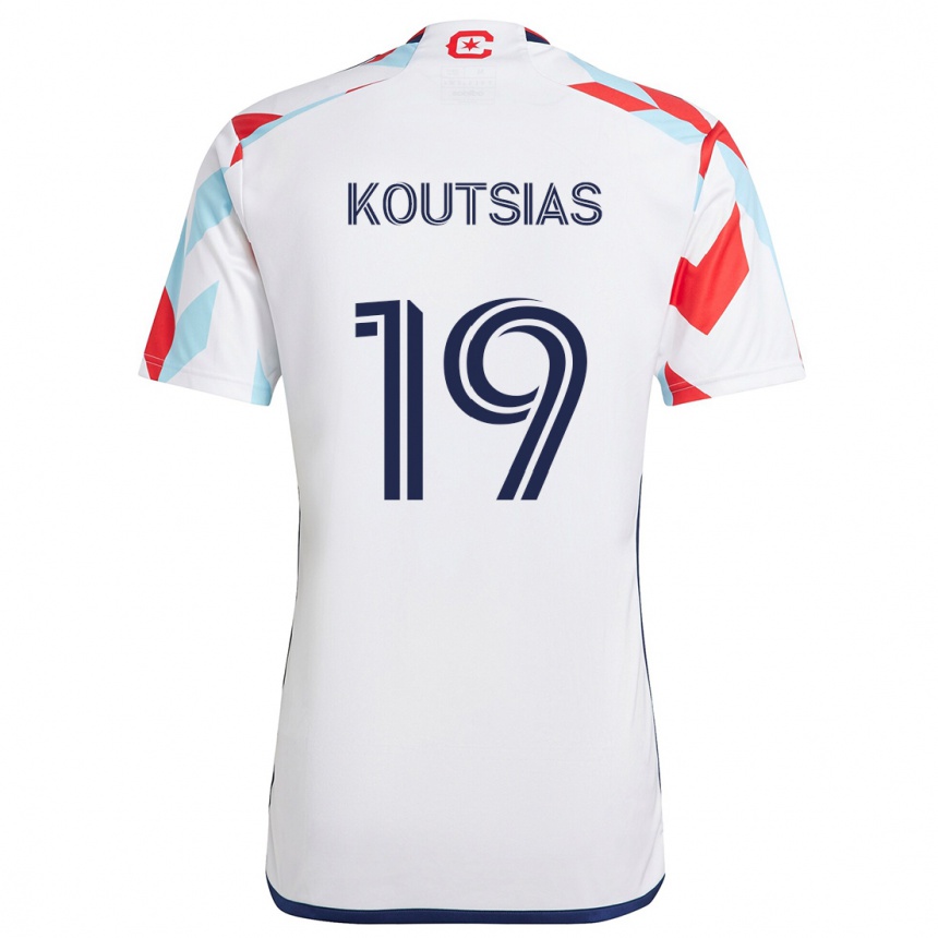 Kids Football Georgios Koutsias #19 White Red Blue Away Jersey 2024/25 T-Shirt Nz