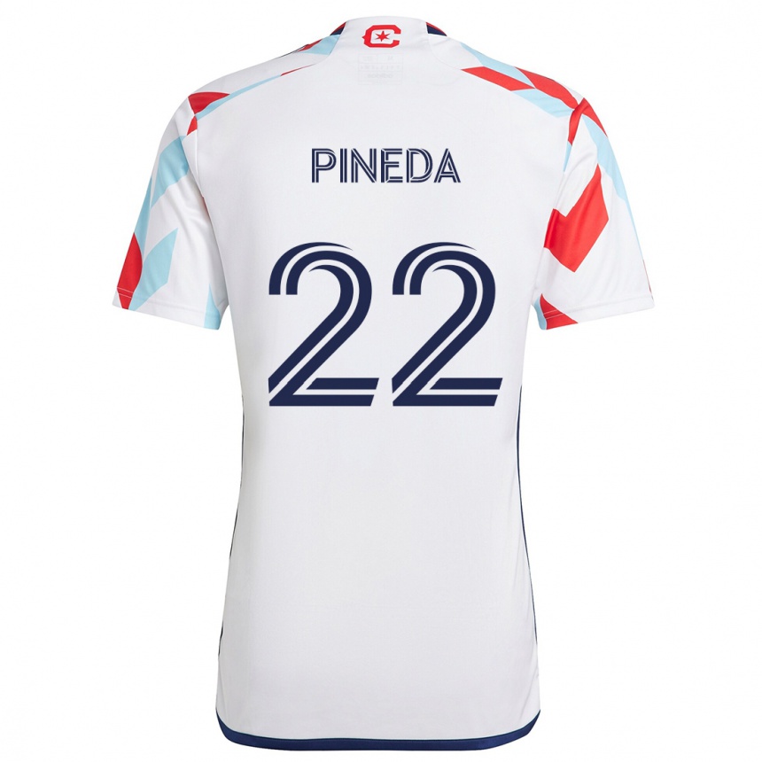 Kids Football Mauricio Pineda #22 White Red Blue Away Jersey 2024/25 T-Shirt Nz