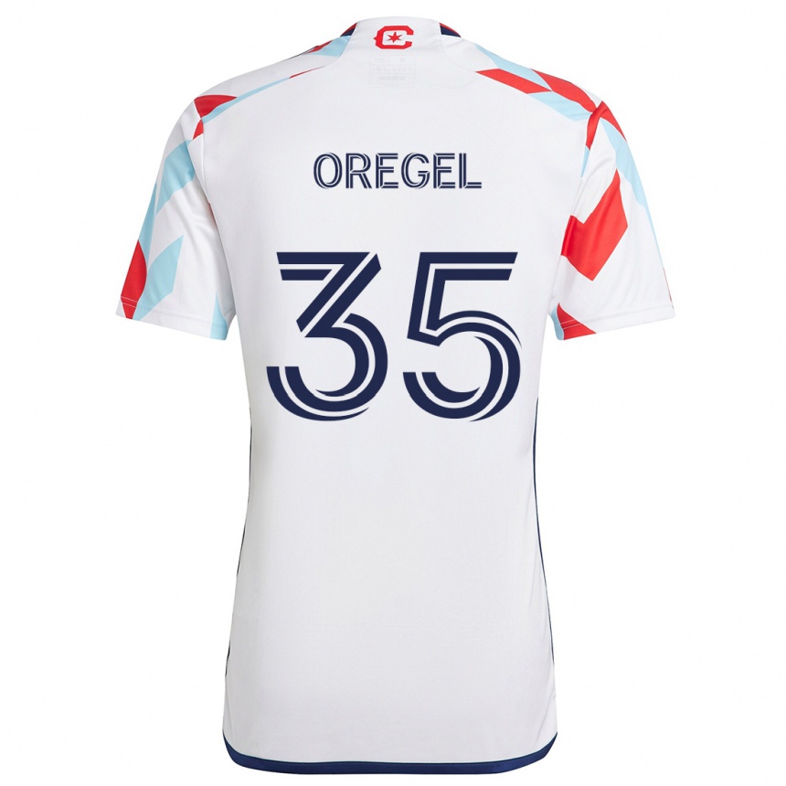 Kids Football Sergio Oregel #35 White Red Blue Away Jersey 2024/25 T-Shirt Nz