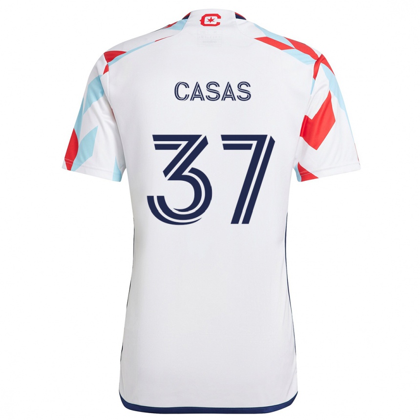 Kids Football Javier Casas #37 White Red Blue Away Jersey 2024/25 T-Shirt Nz