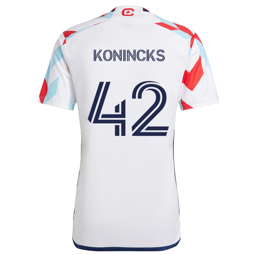 Kids Football Diego Konincks #42 White Red Blue Away Jersey 2024/25 T-Shirt Nz