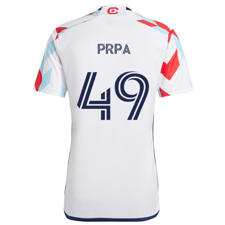 Kids Football Luka Prpa #49 White Red Blue Away Jersey 2024/25 T-Shirt Nz