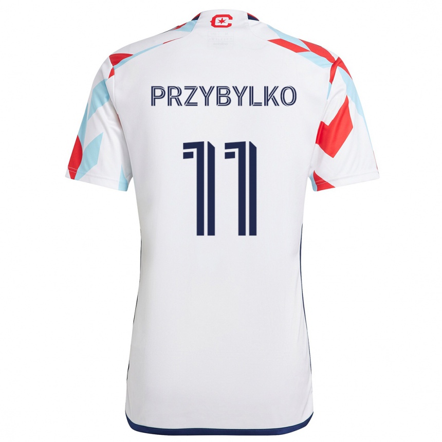 Kids Football Kacper Przybylko #11 White Red Blue Away Jersey 2024/25 T-Shirt Nz