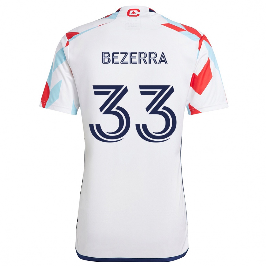 Kids Football Victor Bezerra #33 White Red Blue Away Jersey 2024/25 T-Shirt Nz