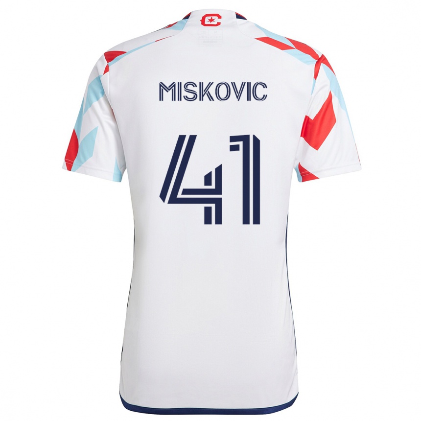 Kids Football Mihajlo Miskovic #41 White Red Blue Away Jersey 2024/25 T-Shirt Nz