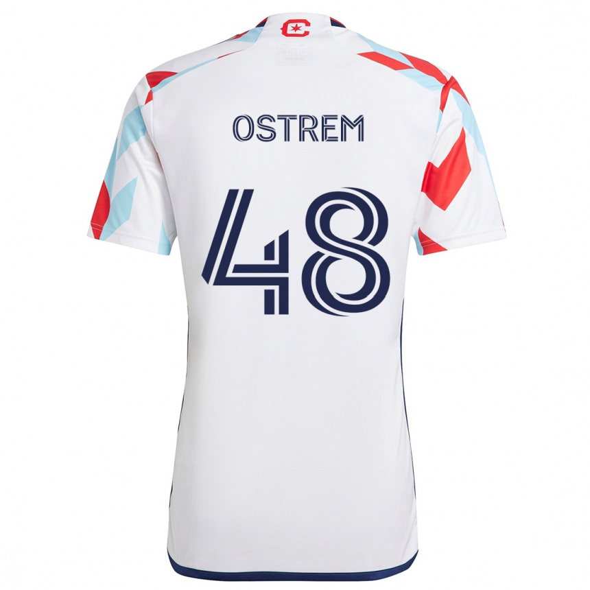 Kids Football Charlie Ostrem #48 White Red Blue Away Jersey 2024/25 T-Shirt Nz