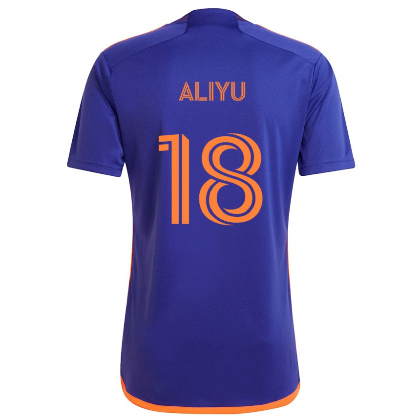 Kids Football Ibrahim Aliyu #18 Purple Orange Away Jersey 2024/25 T-Shirt Nz