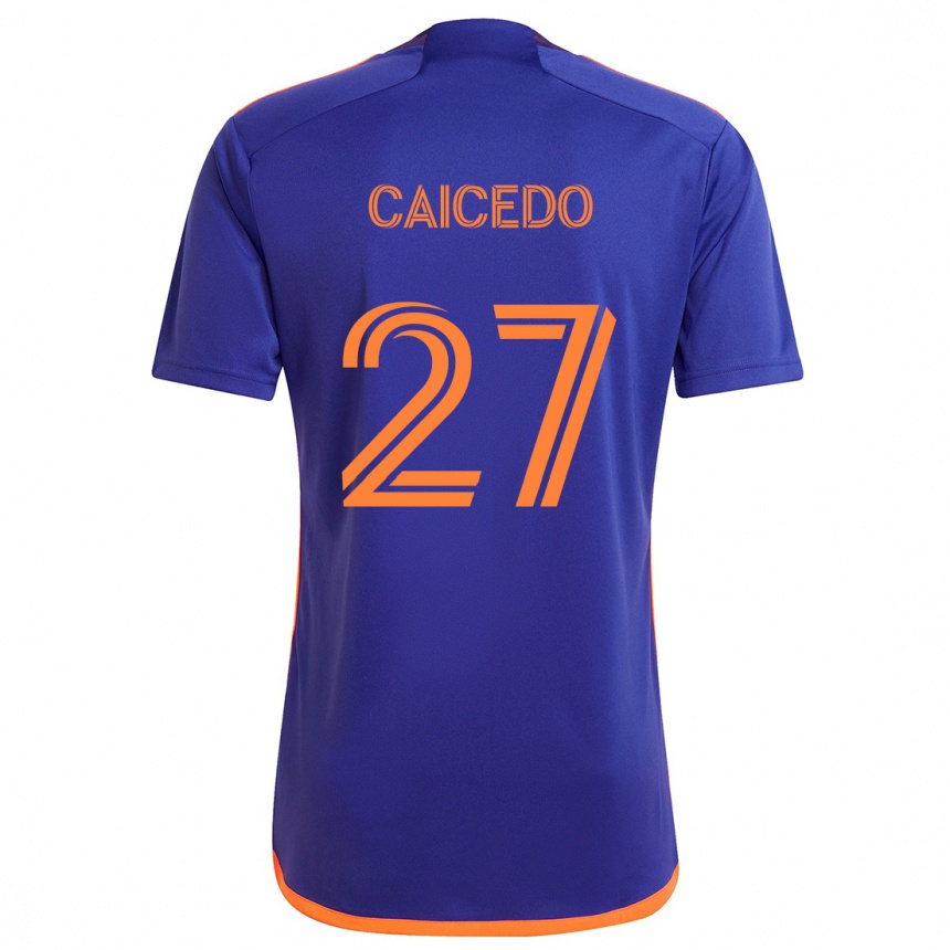 Kids Football Luis Caicedo #27 Purple Orange Away Jersey 2024/25 T-Shirt Nz