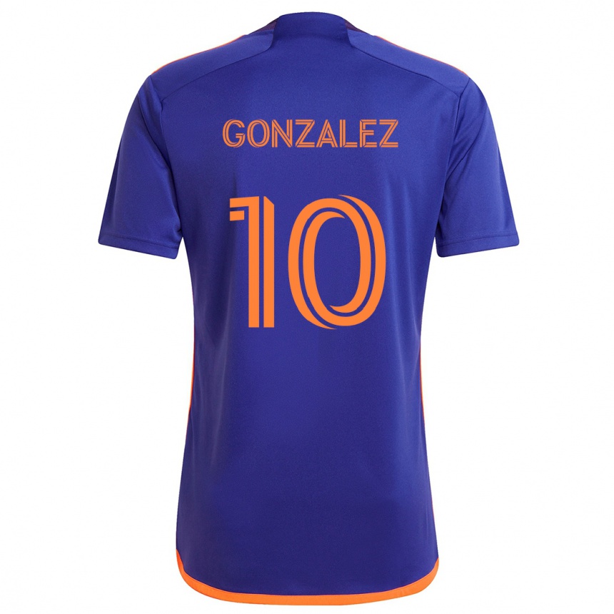 Kids Football Yair González #10 Purple Orange Away Jersey 2024/25 T-Shirt Nz