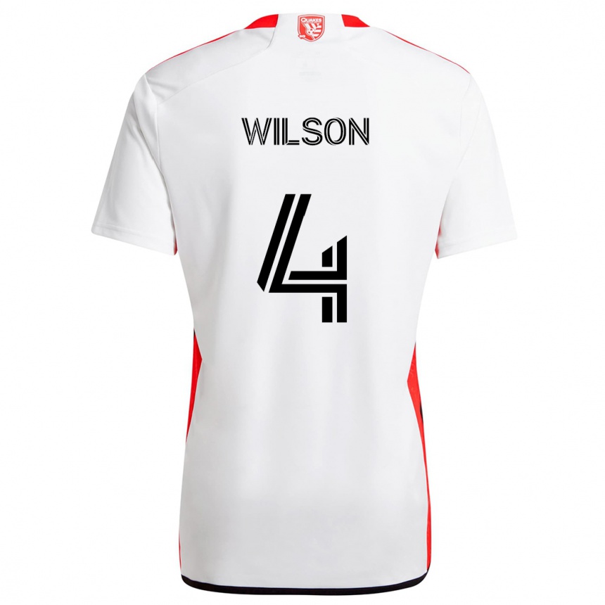 Kids Football Bruno Wilson #4 White Red Away Jersey 2024/25 T-Shirt Nz