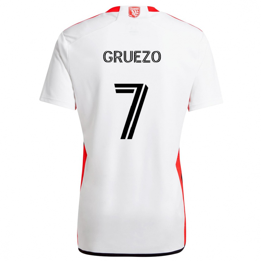 Kids Football Carlos Gruezo #7 White Red Away Jersey 2024/25 T-Shirt Nz