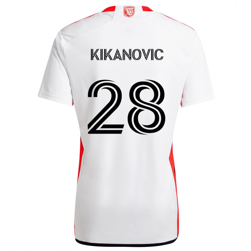 Kids Football Benjamin Kikanovic #28 White Red Away Jersey 2024/25 T-Shirt Nz