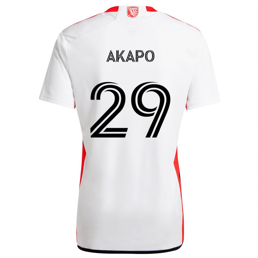 Kids Football Carlos Akapo #29 White Red Away Jersey 2024/25 T-Shirt Nz