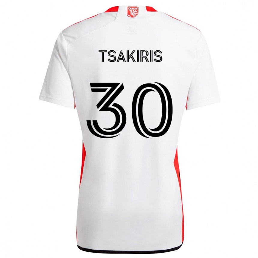 Kids Football Niko Tsakiris #30 White Red Away Jersey 2024/25 T-Shirt Nz