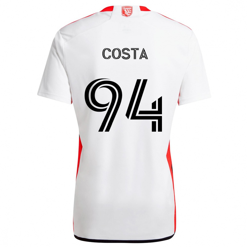 Kids Football Vítor Costa #94 White Red Away Jersey 2024/25 T-Shirt Nz