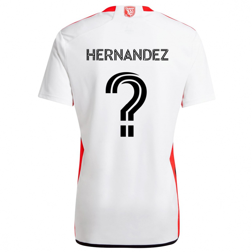 Kids Football Oliver Hernandez #0 White Red Away Jersey 2024/25 T-Shirt Nz