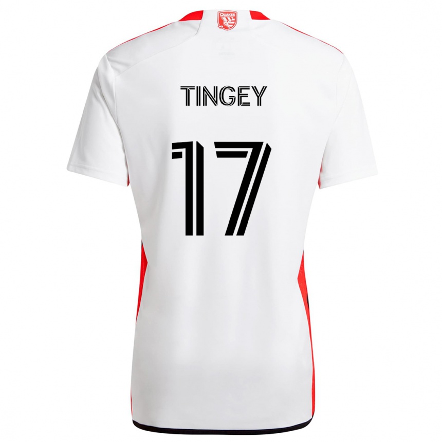 Kids Football Keegan Tingey #17 White Red Away Jersey 2024/25 T-Shirt Nz