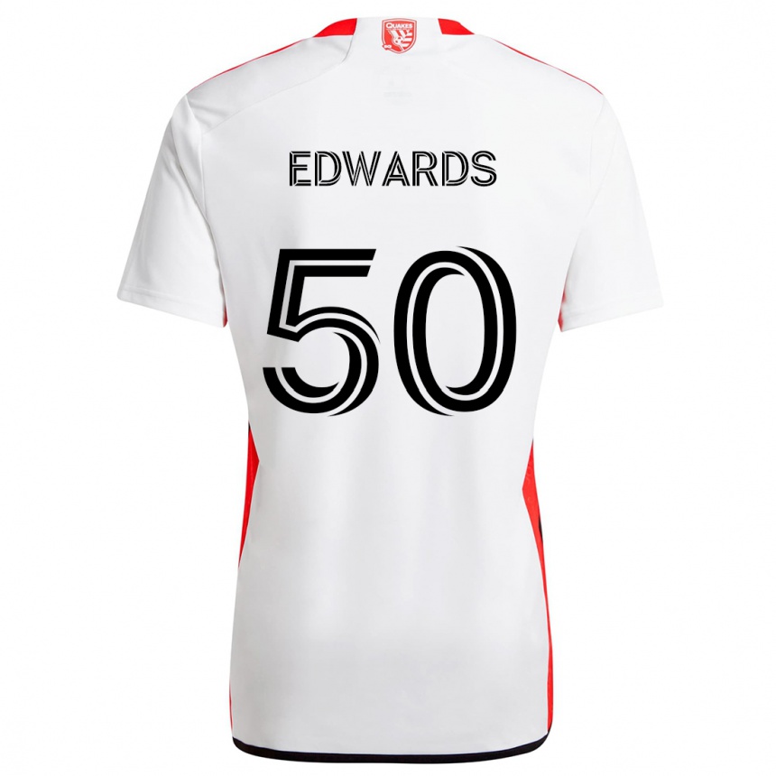 Kids Football Aaron Edwards #50 White Red Away Jersey 2024/25 T-Shirt Nz