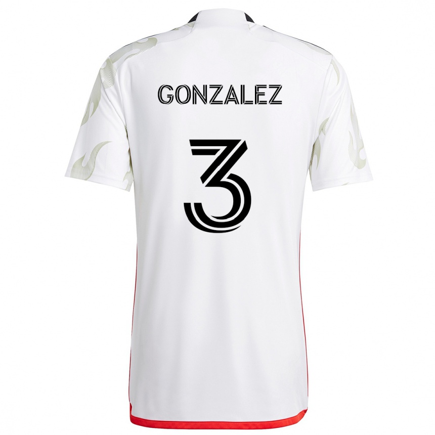 Kids Football Omar González #3 White Red Black Away Jersey 2024/25 T-Shirt Nz