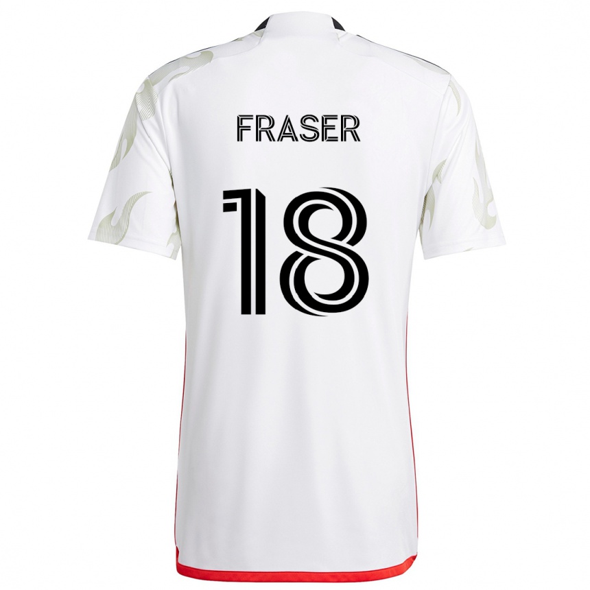 Kids Football Liam Fraser #18 White Red Black Away Jersey 2024/25 T-Shirt Nz