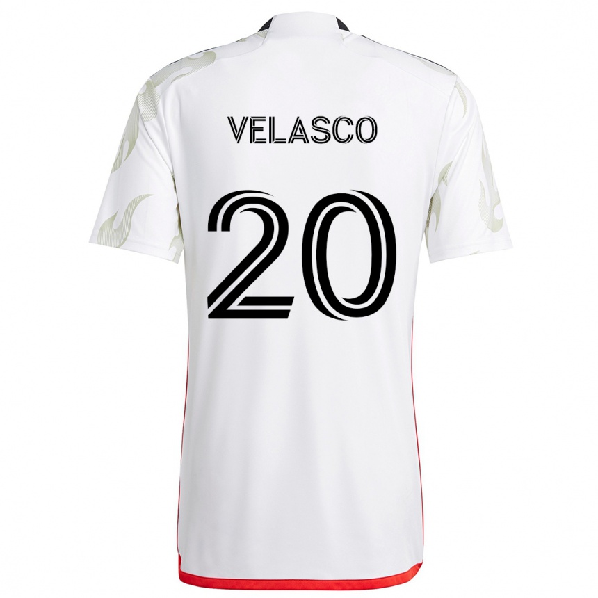 Kids Football Alan Velasco #20 White Red Black Away Jersey 2024/25 T-Shirt Nz