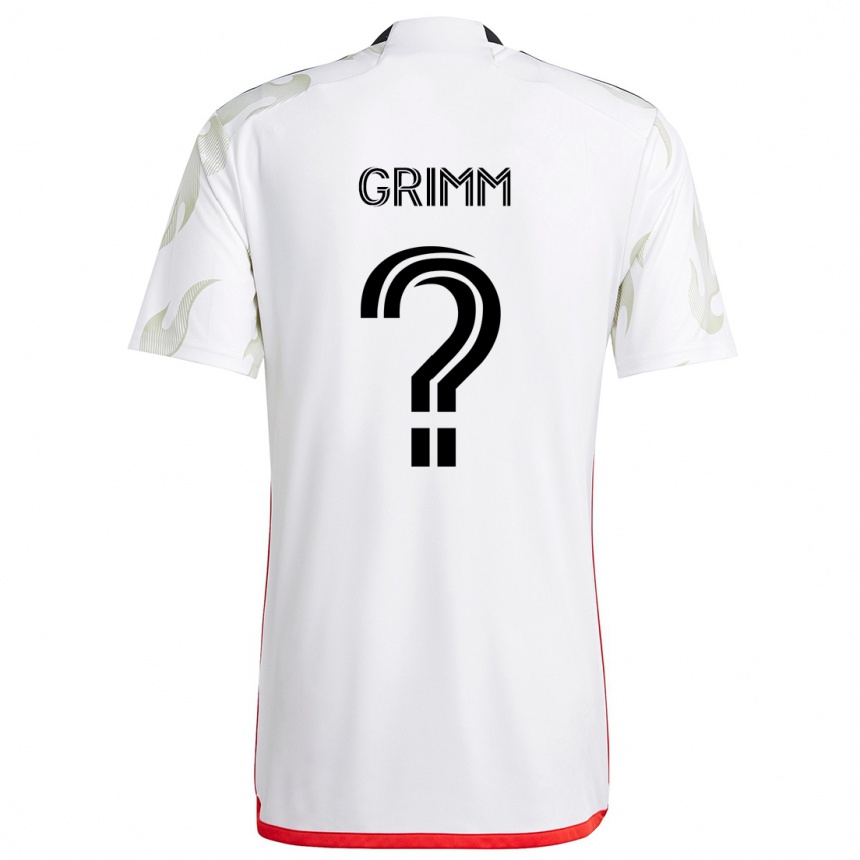 Kids Football Mason Grimm #0 White Red Black Away Jersey 2024/25 T-Shirt Nz