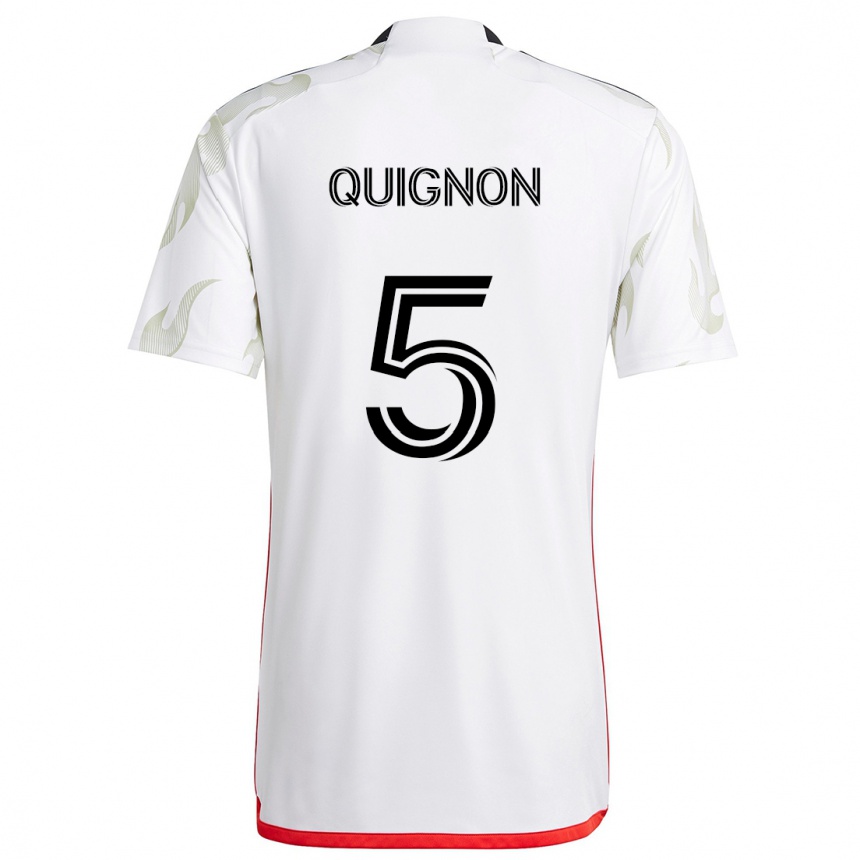 Kids Football Facundo Quignón #5 White Red Black Away Jersey 2024/25 T-Shirt Nz