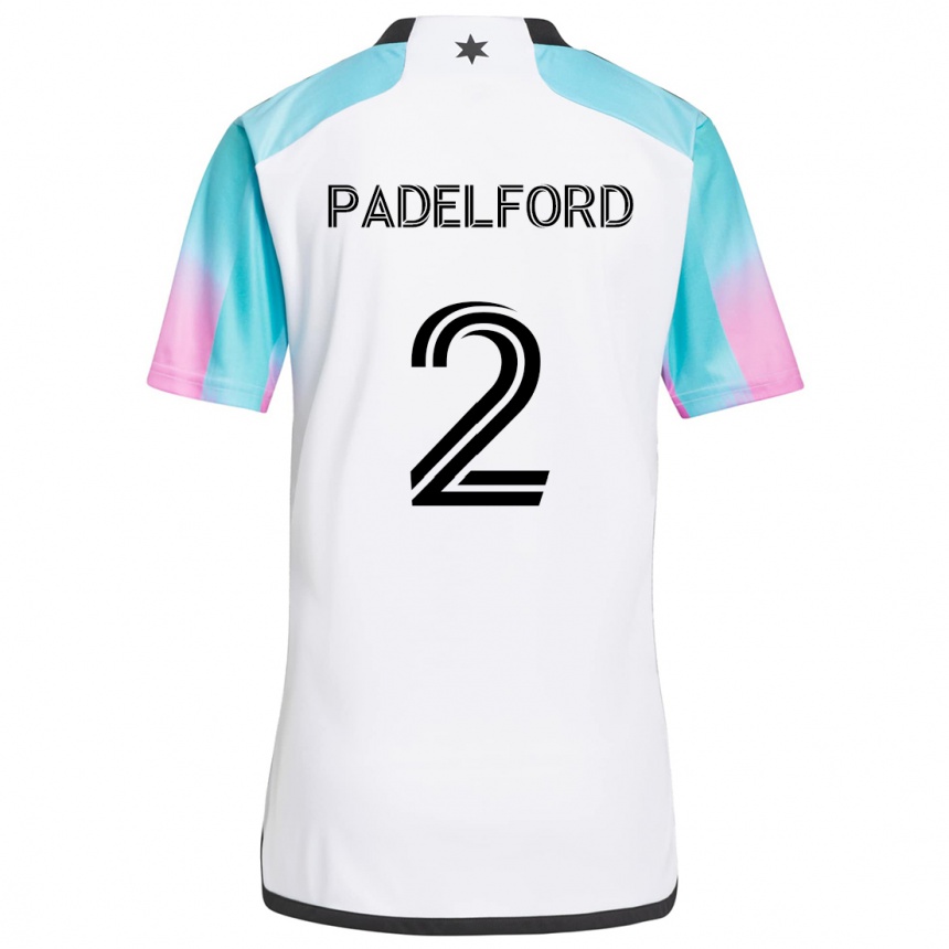 Kids Football Devin Padelford #2 White Blue Black Away Jersey 2024/25 T-Shirt Nz