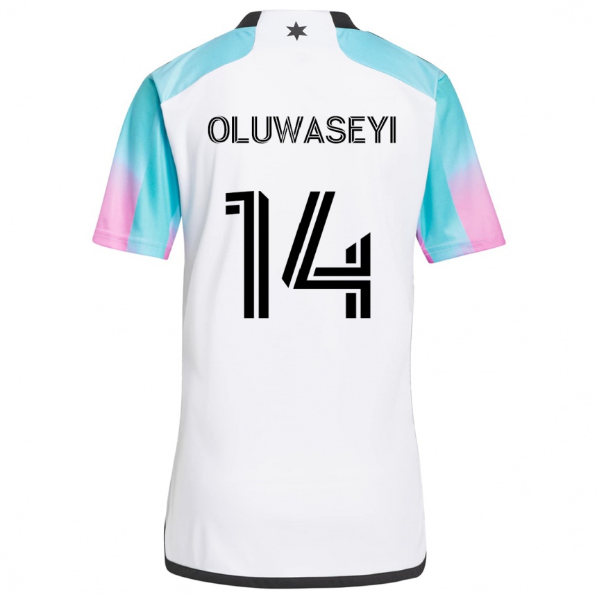 Kids Football Tani Oluwaseyi #14 White Blue Black Away Jersey 2024/25 T-Shirt Nz