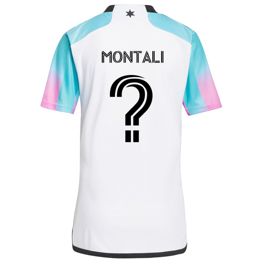 Kids Football Francesco Montali #0 White Blue Black Away Jersey 2024/25 T-Shirt Nz